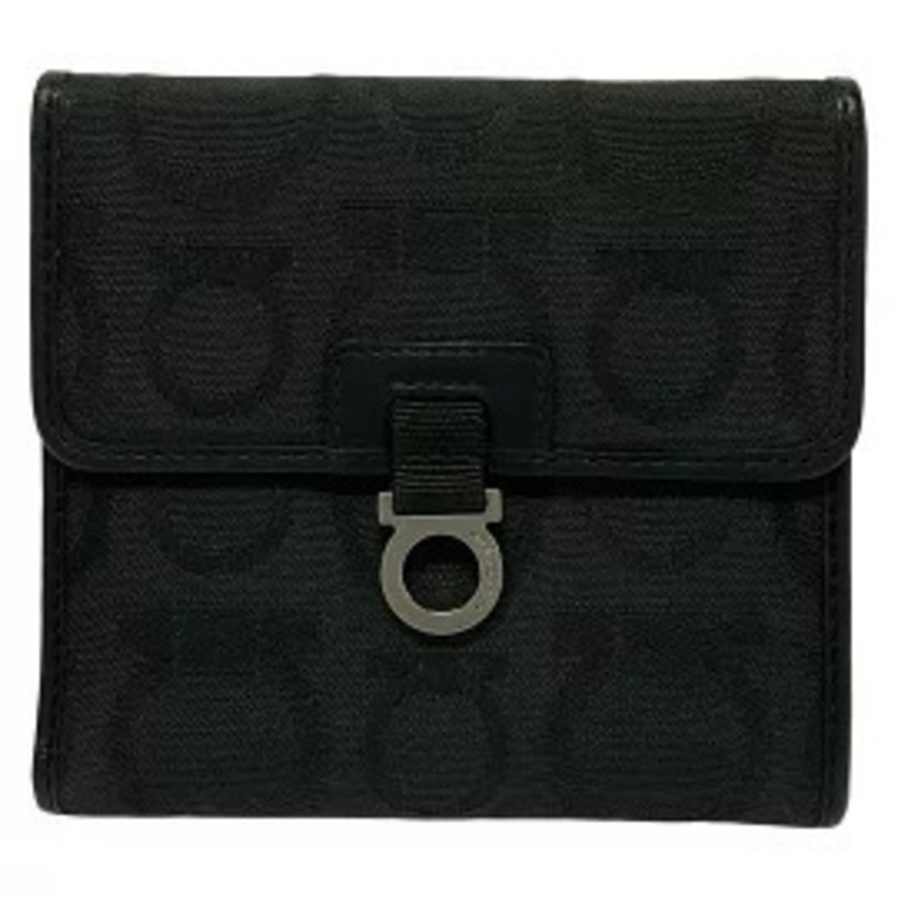 Salvatore Ferragamo Salvatore Gancini Bi fold Wallet Black Leather